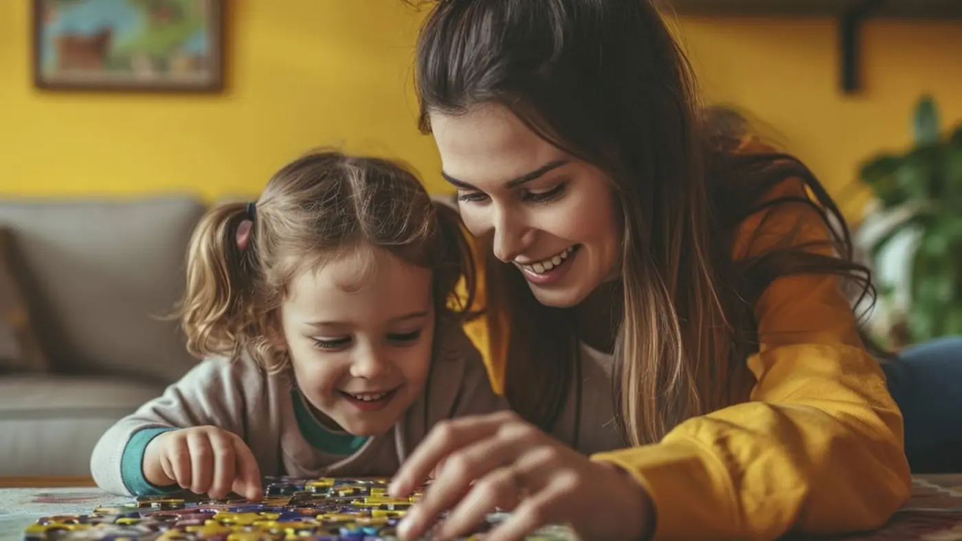 Mesa com relatório médico, carteirinha de plano de saúde genérica e brinquedos de encaixe coloridos ao lado